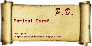 Páricsi Dezső névjegykártya
