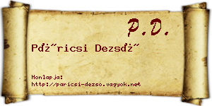 Páricsi Dezső névjegykártya